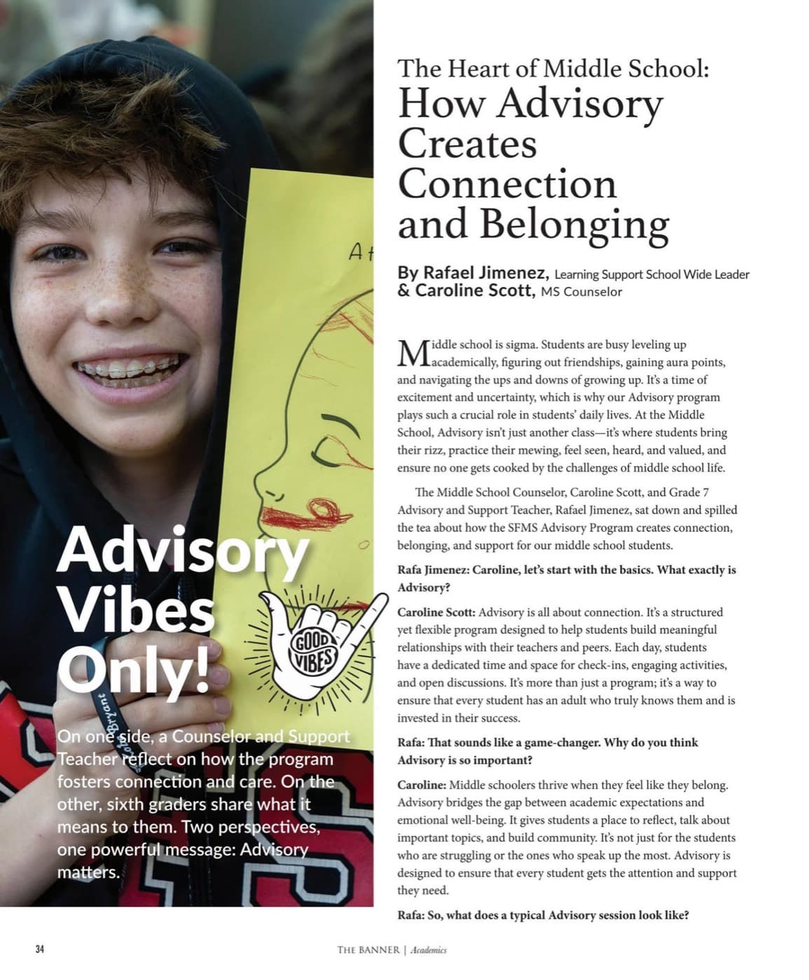The Banner, Spring 2025 — the opening page of “The Heart of Middle School: How Advisory Creates Connection and Belonging”.