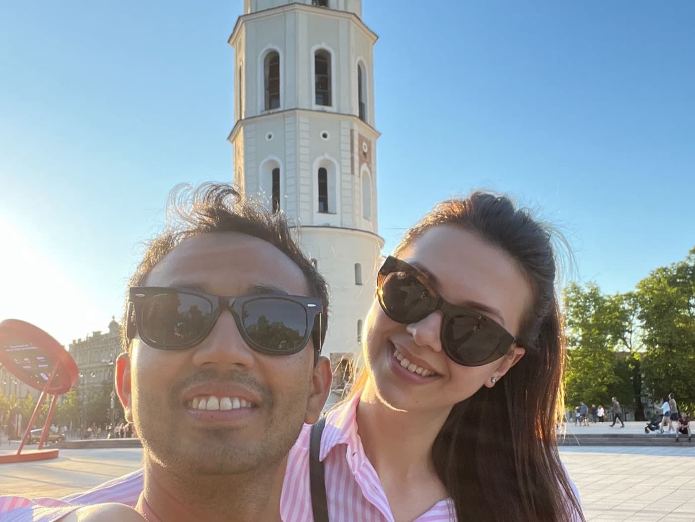 With my wife in Cathedral Square, Vilnius.